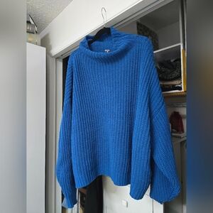 Free People Vibrant Blue Cowl Neck Sweater